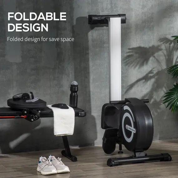 Buy Folding Rowing Machine, 8-Level Magnetic Rower Machine with LCD Monitor, Wheels and Aluminium Railway, for Home Gym Cardio Training, 7 image