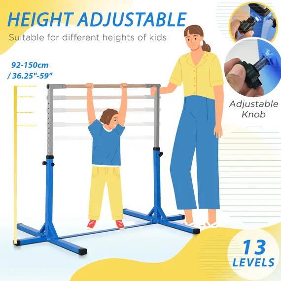 Buy Height Adjustable Gymnastics Horizontal Bar for Kids, Children Junior Kip High Bar Fitness, Blue, 4 image