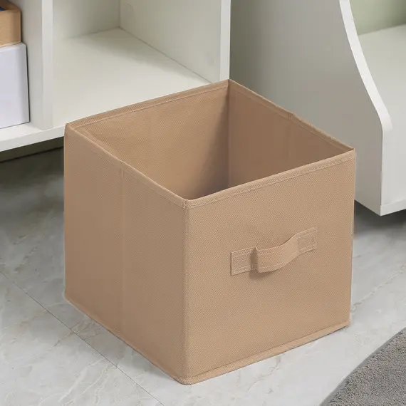 Buy Freestanding 4 Cube Unit Cabinet Unit w/ 3 Fabric Drawers Handles Home Office Storage Shelves, 8 image