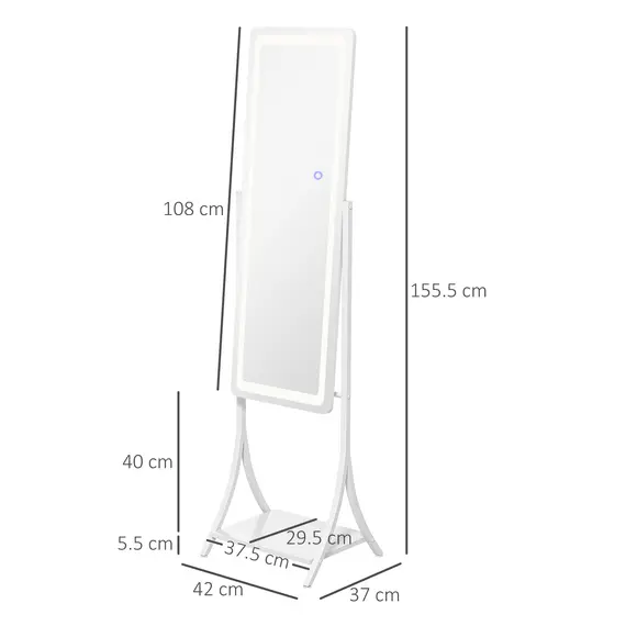 Buy Free Standing Dressing Mirror with LED Lights, Full Length Mirror with 3 Temperature Colours and Storage Shelf, 3 image