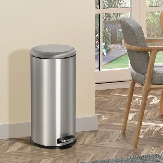 Buy Foot Pedal Bin Stainless Steel Metal Waste Rubbish Lid Kitchen Garbage 30L Silver, 2 image