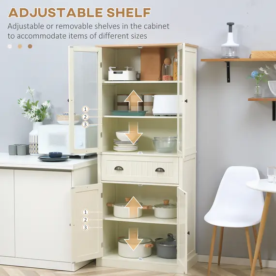 Buy Freestanding Kitchen Cupboard, 5-tier Storage Cabinet with Adjustable Shelves and Drawer for Living Room, Dining Room, Cream White, 6 image