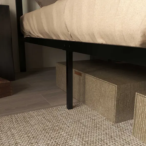 Buy Industrial Double Bed Frame, 5FT Steel Bed Base with Headboard, Footboard, Slatted Support and Under Bed Storage, 147 x 197cm, Rustic Brown, 7 image