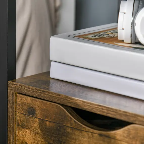 Buy Industrial Side Table with Drawer, Sofa Table, Bedside Cabinet with Storage Shelf, Slim Nightstand for Living Room, Bedroom, Rustic Brown, 9 image