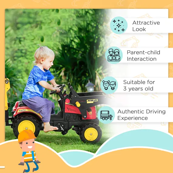 Buy Kids Children Pedal Go Kart Ride On Toy Car Excavator Tractor w/ Moving Bucket Steering Wheel Removable Digger For 3 - 6 Years, 5 image