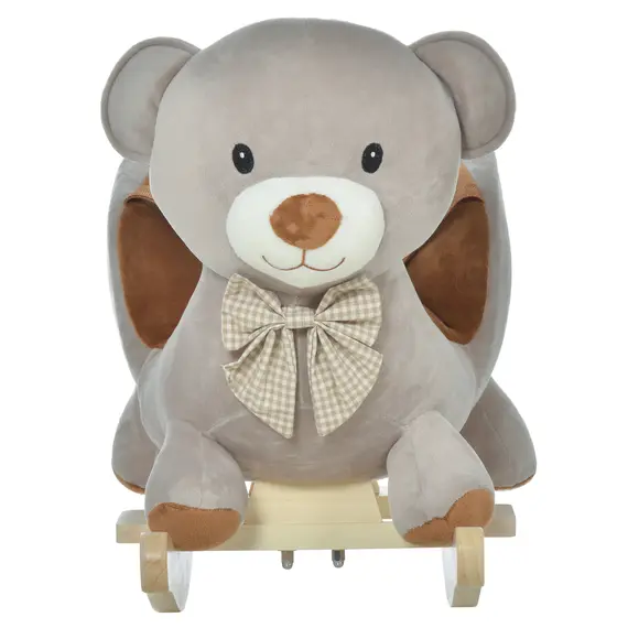 Buy Kids Children Rocking Horse Plush Ride On Bear Seat w/ Sound Wood Base Seat Safety Belt Toddler Baby Toy for 18-36 Months Grey, 8 image