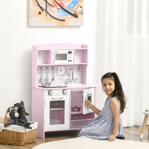 Buy Kids Kitchen Playset, with Lights, Sounds, Microwave, Sink and Storage - Pink, 2 image