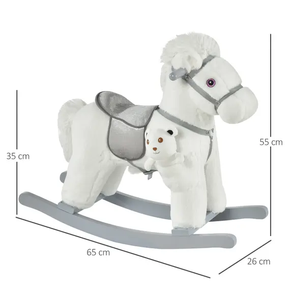 Buy Kids Plush Ride-On Rocking Horse Toy Rocker with Plush Toy Realistic Sounds for Child 18-36 Months White, 3 image