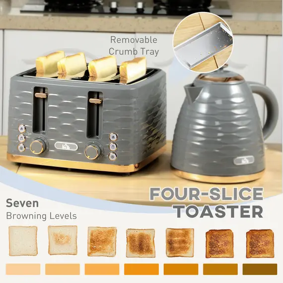 Buy Kettle and Toaster Sets, 3000W 1.7L Rapid Boil Kettle & 4 Slice Toaster with 7 Browning Controls, Defrost, Reheat and Crumb Tray, Otter thermostat, Grey, 5 image