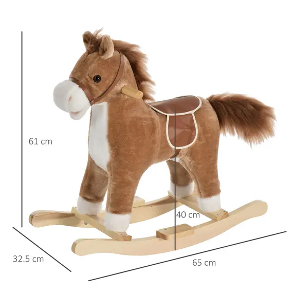 Buy Kids Plush Rocking Horse w/ Sound Moving Mouth Wagging Tail Children Rocker Ride On Toy Gift 3-6 Years Brown, 3 image