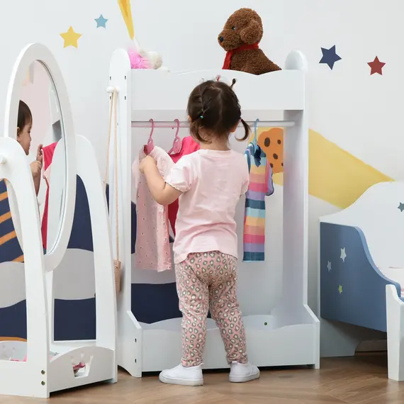 Buy Kids Clothes Rail Wooden Hanging Rack with Storage Shelves Children Garment Freestanding Wardrobe for 3-8 Years Toddler, White, 7 image