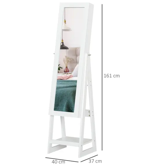 Buy Jewellery Cabinet, Standing Mirror with LED Lights, Full-Length Mirror with Storage Drawers, Hooks and Shelves, Make-Up Armoire, Jewellery Organiser for Bedroom, White, 3 image