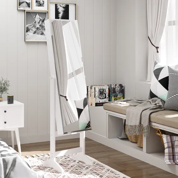 Buy Jewelry Cabinet Standing Mirror Full Length Makeup Lockable Armoire Storage Organizer White, 2 image