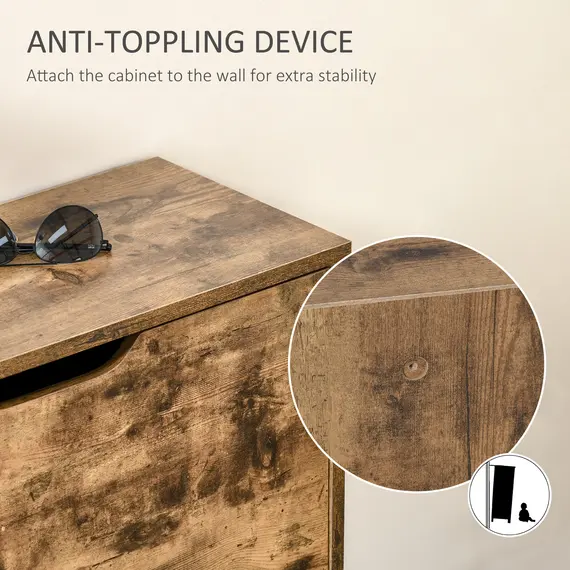 Buy Industrial Shoe Cabinet with 2 Flip Drawers, Narrow Shoe Storage Cabinet for 12 Pairs, Freestanding Slim Shoe Storage Organiser for Entryway, Hallway, Rustic Brown, 6 image