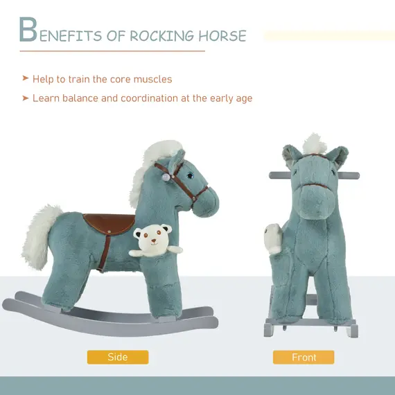 Buy Kids Plush Ride-On Rocking Horse Toy Rocker with Plush Toy Realistic Sounds for Child 18-36 Months Blue, 5 image