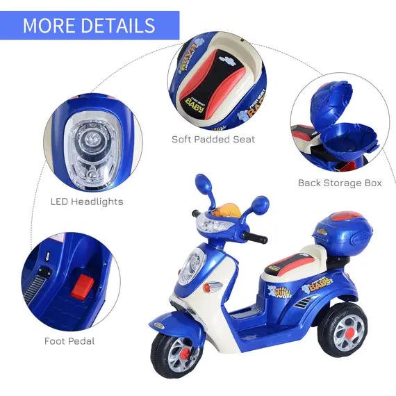 Buy Kids Electric Ride On Toy Car 6V Electric Motorbike with Chargeable Battery Headlight and Music for 3-5 Years - Blue, 7 image