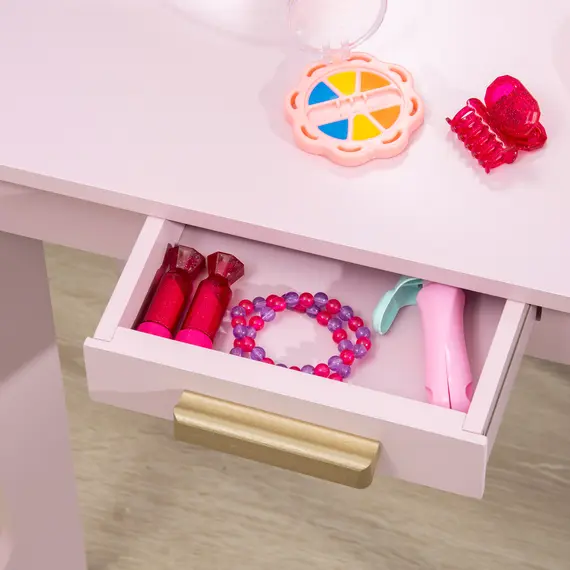 Buy Kids Dressing Table Set, with Mirror and Drawer - Pink, 9 image