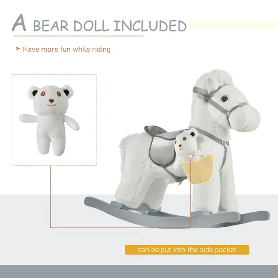 Buy Kids Plush Ride-On Rocking Horse Toy Rocker with Plush Toy Realistic Sounds for Child 18-36 Months White, 7 image