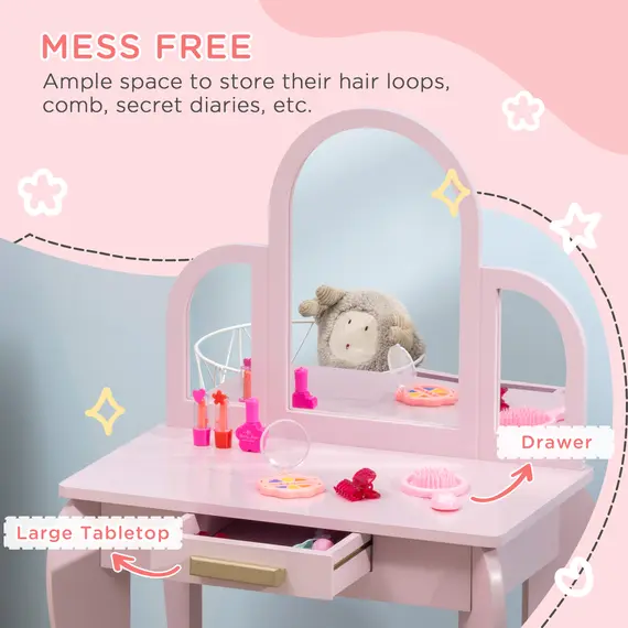 Buy Kids Dressing Table Set, with Mirror and Drawer - Pink, 5 image