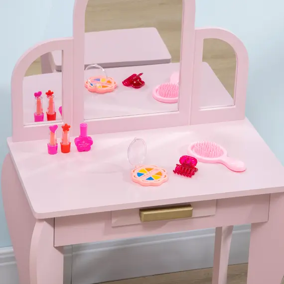 Buy Kids Dressing Table Set, with Mirror and Drawer - Pink, 8 image