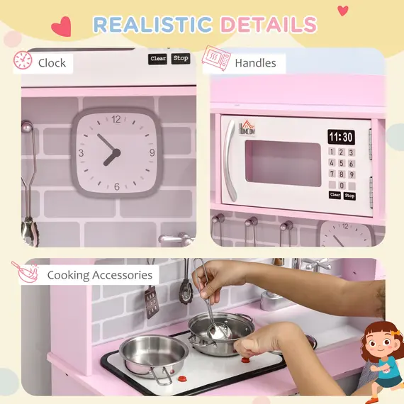 Buy Kids Kitchen Playset, with Lights, Sounds, Microwave, Sink and Storage - Pink, 5 image