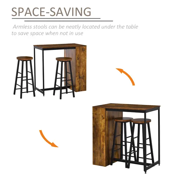 Buy Industrial Bar Table Set for 2, 3 Pieces Pub Table and Bar Stools with Storage Shelf for Kitchen, 4 image
