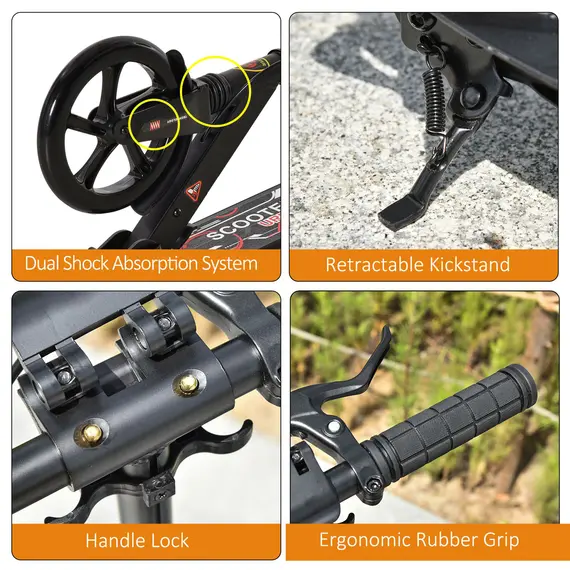 Buy Kick Scooter, Folding 2 Wheel Scooter for 14+ Teens Adults, with Dual Brake System, Dual Suspension, 230mm Big Wheels, 3 Adjustable Handlebar, up to 100KG, Black, 8 image