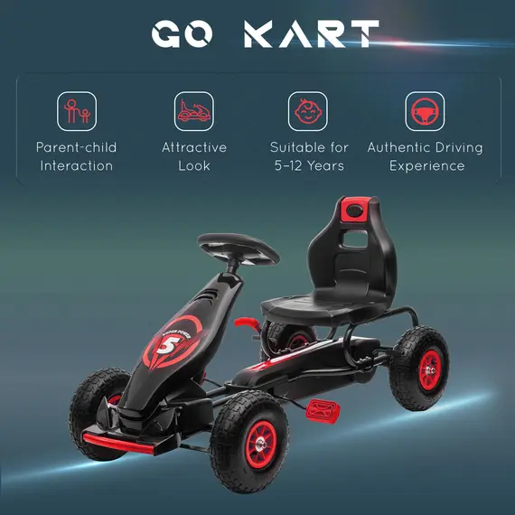 Buy Kids Pedal Go Kart, with Adjustable Seat, Inflatable Tyres - Red, 8 image