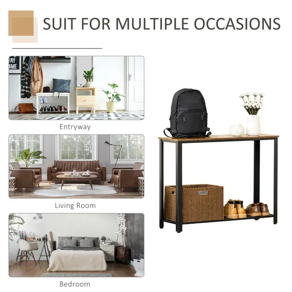 Buy Industrial Console Table, Entryway Table w/Bottom Mesh Shelf Metal Frame Vintage Sofa Table for Hallway, Living Room, Rustic Brown, 6 image