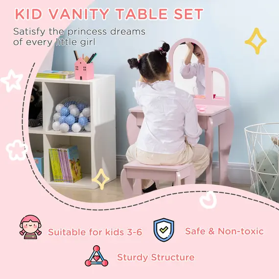 Buy Kids Dressing Table Set, with Mirror and Drawer - Pink, 4 image