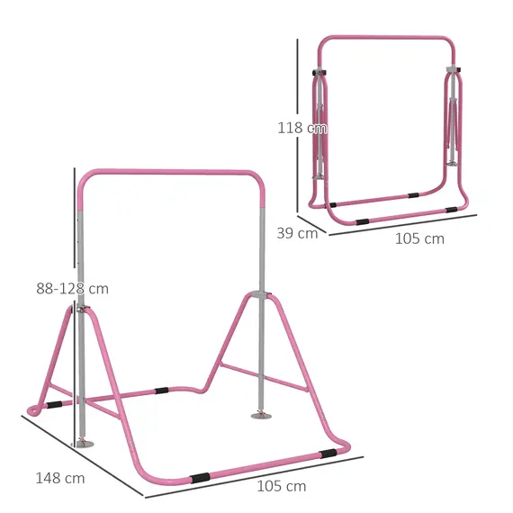 Buy Kids Gymnastic Bar, with Adjustable Height, Foldable Horizontal Bars - Pink, 3 image