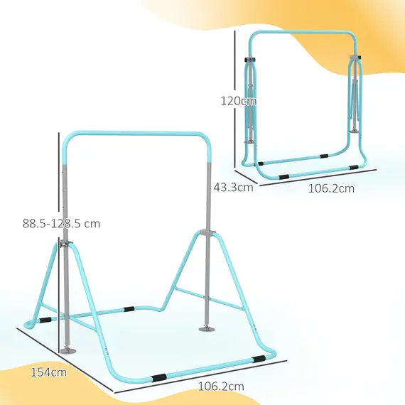 Buy Kids Gymnastic Bar, with Adjustable Height, Foldable Horizontal Bars - Light Blue, 3 image