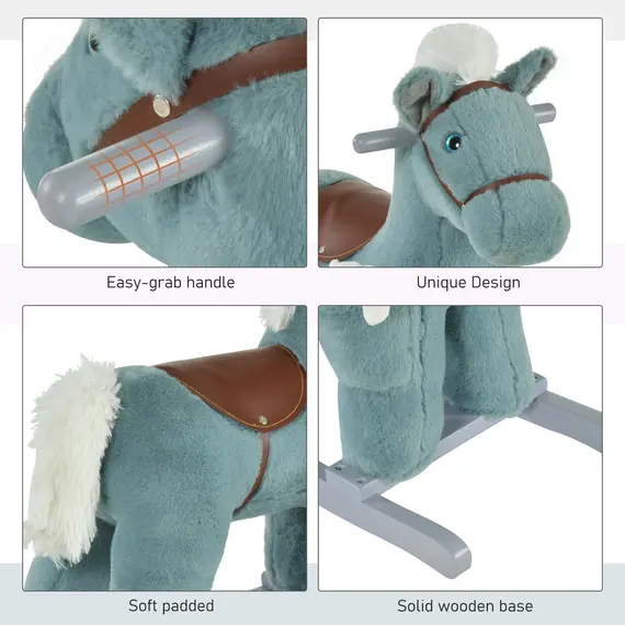 Buy Kids Plush Ride-On Rocking Horse Toy Rocker with Plush Toy Realistic Sounds for Child 18-36 Months Blue, 7 image