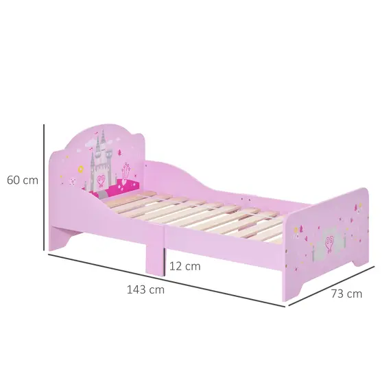 Buy Kids Bed Princess Castle Theme w/ Side Rails Slats Home Furniture for 3 - 6 Yrs Pink 143 x 73 x 60 cm, 3 image