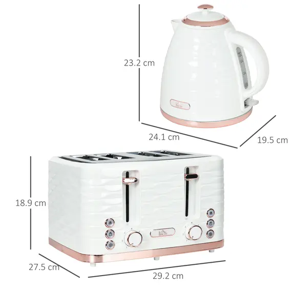 Buy Kettle and Toaster Sets, 3000W 1.7L Rapid Boil Kettle & 4 Slice Toaster with 7 Browning Controls, Defrost, Reheat and Crumb Tray, Otter thermostat, Cream White, 3 image