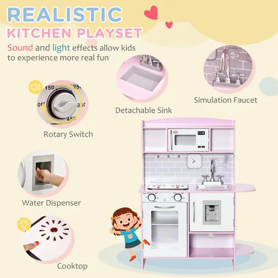 Buy Kids Kitchen Playset, with Lights, Sounds, Microwave, Sink and Storage - Pink, 4 image