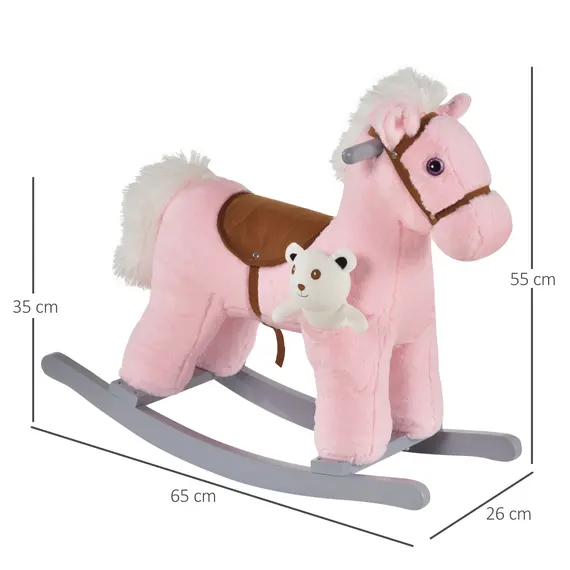 Buy Kids Plush Ride-On Rocking Horse Toy Rocker with Plush Toy Realistic Sounds for Child 18-36 Months Pink, 3 image