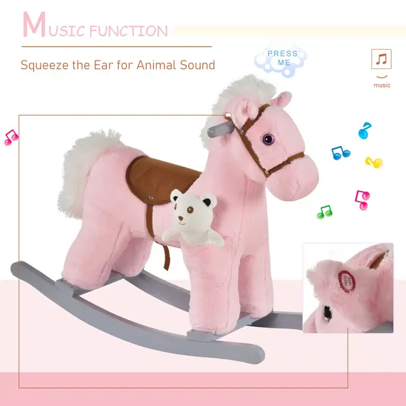 Buy Kids Plush Ride-On Rocking Horse Toy Rocker with Plush Toy Realistic Sounds for Child 18-36 Months Pink, 6 image