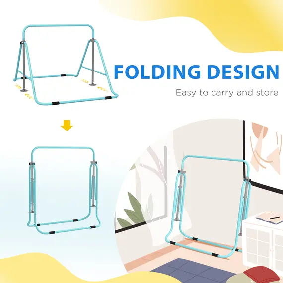 Buy Kids Gymnastic Bar, with Adjustable Height, Foldable Horizontal Bars - Light Blue, 6 image