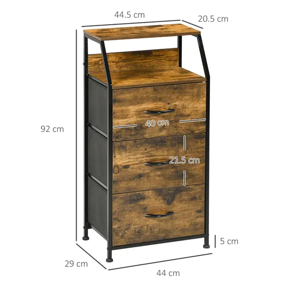 Buy Industrial Storage Cabinet, Fabric Chest of Drawers with Display Shelves, 3 Drawers Storage Unit for Living Room, Rustic Brown, 3 image
