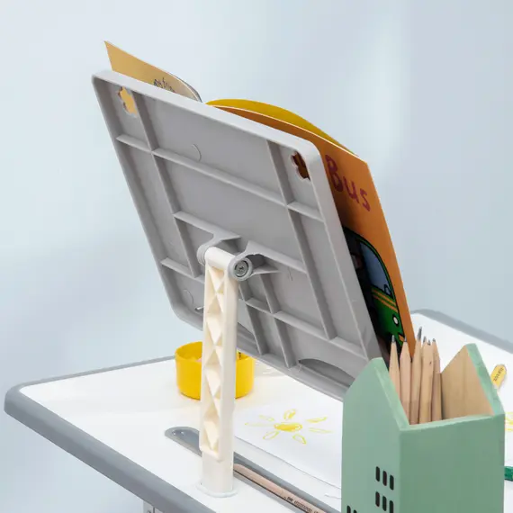 Buy Kids Adjustable Desk and Chair Set, Book Stand, Pen Slot - Grey, 9 image