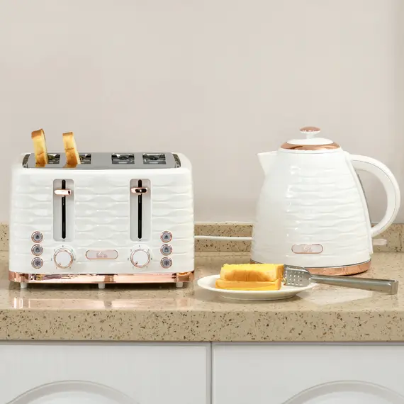 Buy Kettle and Toaster Sets, 3000W 1.7L Rapid Boil Kettle & 4 Slice Toaster with 7 Browning Controls, Defrost, Reheat and Crumb Tray, Otter thermostat, Cream White, 7 image