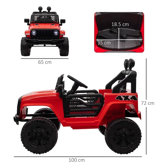 Buy Kids Electric Ride On Car 12V Off Road Toy with Parental Remote Control 2 Motors Horn Lights Suspension Wheels for 3-6 Years Old Red, 3 image