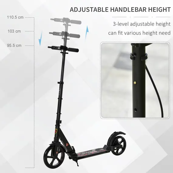 Buy Kick Scooter, Folding 2 Wheel Scooter for 14+ Teens Adults, with Dual Brake System, Dual Suspension, 230mm Big Wheels, 3 Adjustable Handlebar, up to 100KG, Black, 6 image