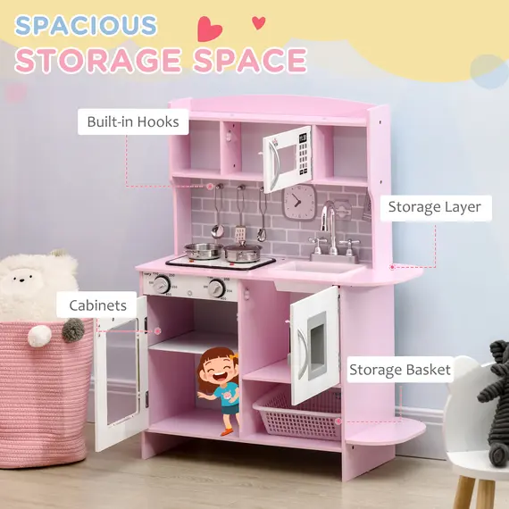 Buy Kids Kitchen Playset, with Lights, Sounds, Microwave, Sink and Storage - Pink, 7 image