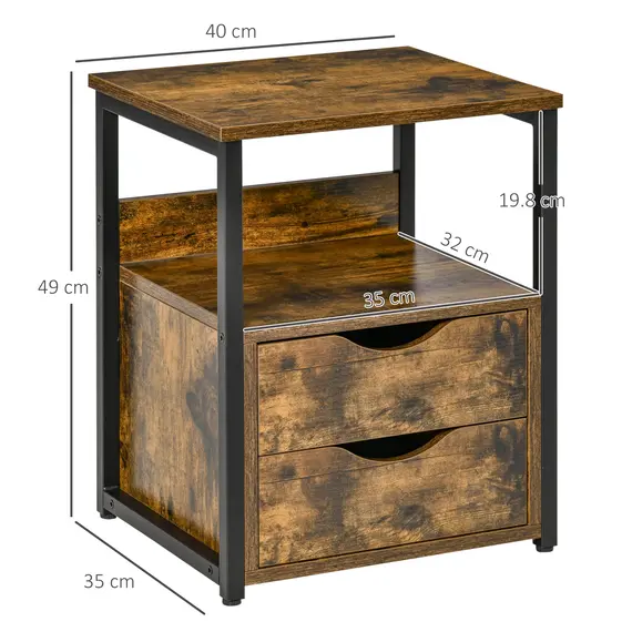 Buy Industrial Side Table with Drawer, Sofa Table, Bedside Cabinet with Storage Shelf, Slim Nightstand for Living Room, Bedroom, Rustic Brown, 3 image