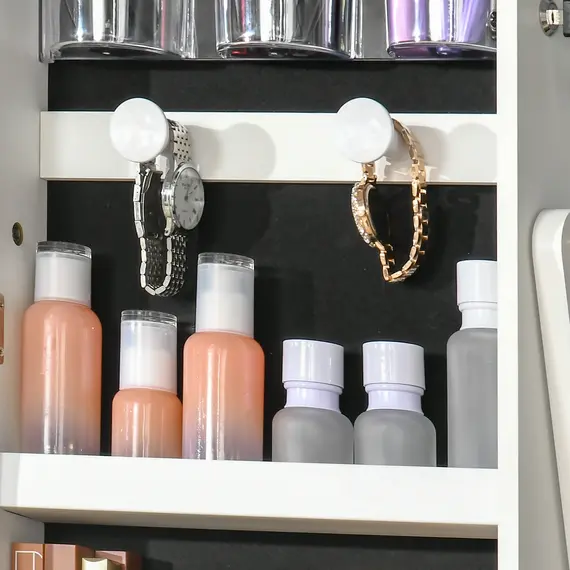 Buy Jewellery Cabinet with LED Light, Lockable Jewellery Organiser with Full-Length Mirror for Bedroom Dressing Room, White, 9 image