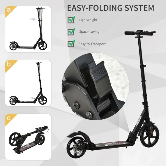Buy Kick Scooter, Folding 2 Wheel Scooter for 14+ Teens Adults, with Dual Brake System, Dual Suspension, 230mm Big Wheels, 3 Adjustable Handlebar, up to 100KG, Black, 7 image