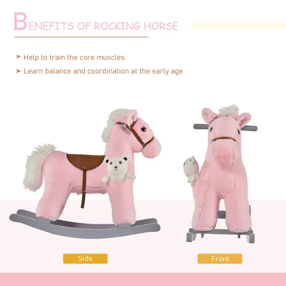 Buy Kids Plush Ride-On Rocking Horse Toy Rocker with Plush Toy Realistic Sounds for Child 18-36 Months Pink, 5 image