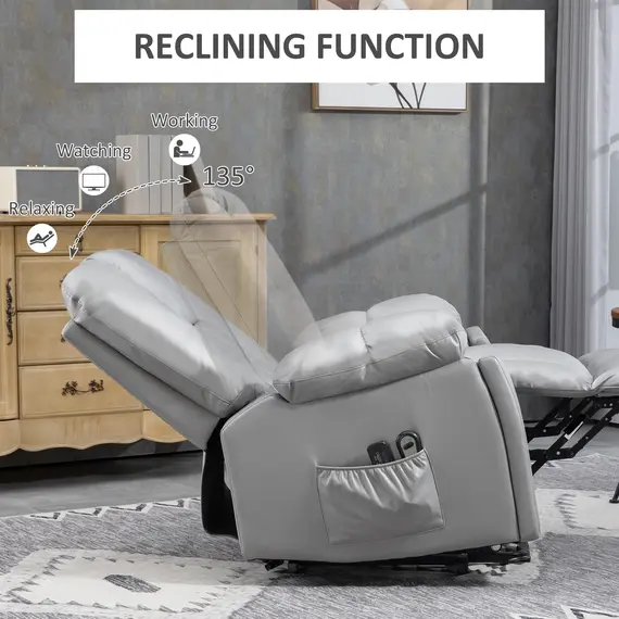 Buy Leathaire Eight Massage Point Armchair, with Reclining Back - Charcoal Grey, 5 image